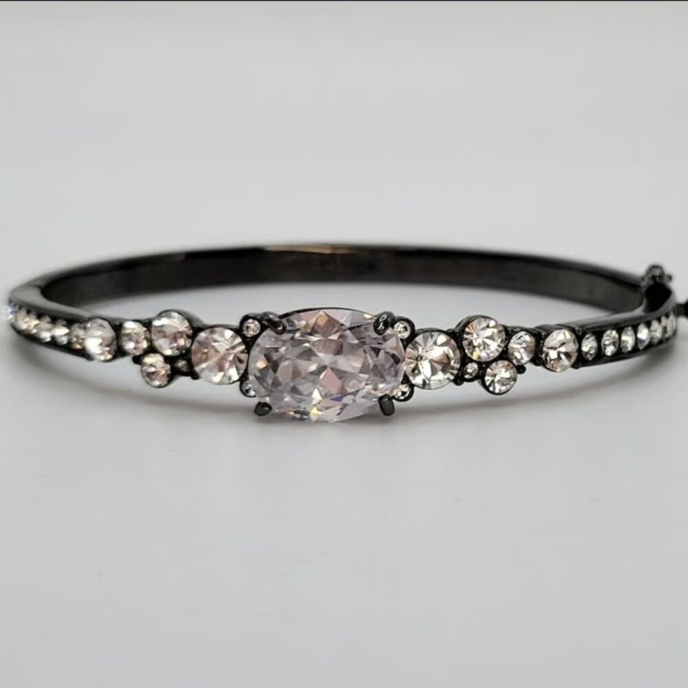 NEW Givenchy Clear Ice Crystals Gun Metal Hinged Bangle Bracelet